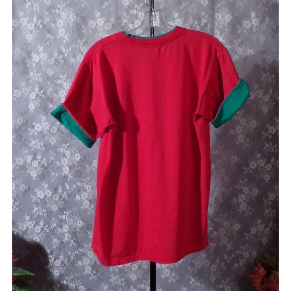 Vintage 80s T-Shirt 1980s Red & Green Layered Hipster Summer Retro Size Medium - Picture 2 of 4